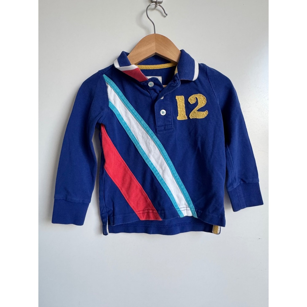 Mini Boden Kids Blue Long Sleeve Rugby Polo Shirt Stripes Preppy 18 24 month